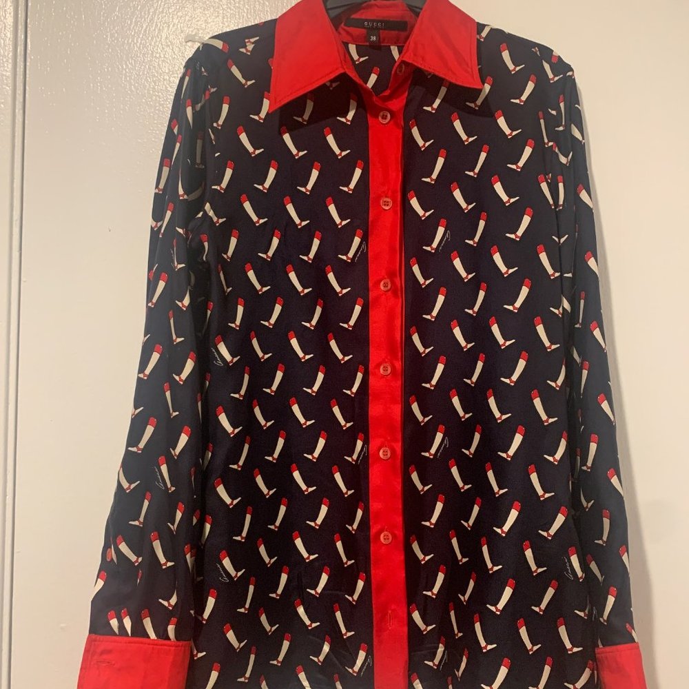 Gucci Women Classic Silk Shirt Blouse Size38 100% Auth - Picture 9 of 10
